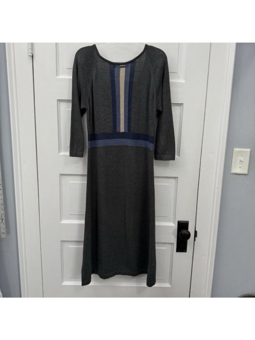 prAna Yarrah Sweater Dress M Gray 100% Organic Cotton Knit Keyhole - Picture 4 of 14